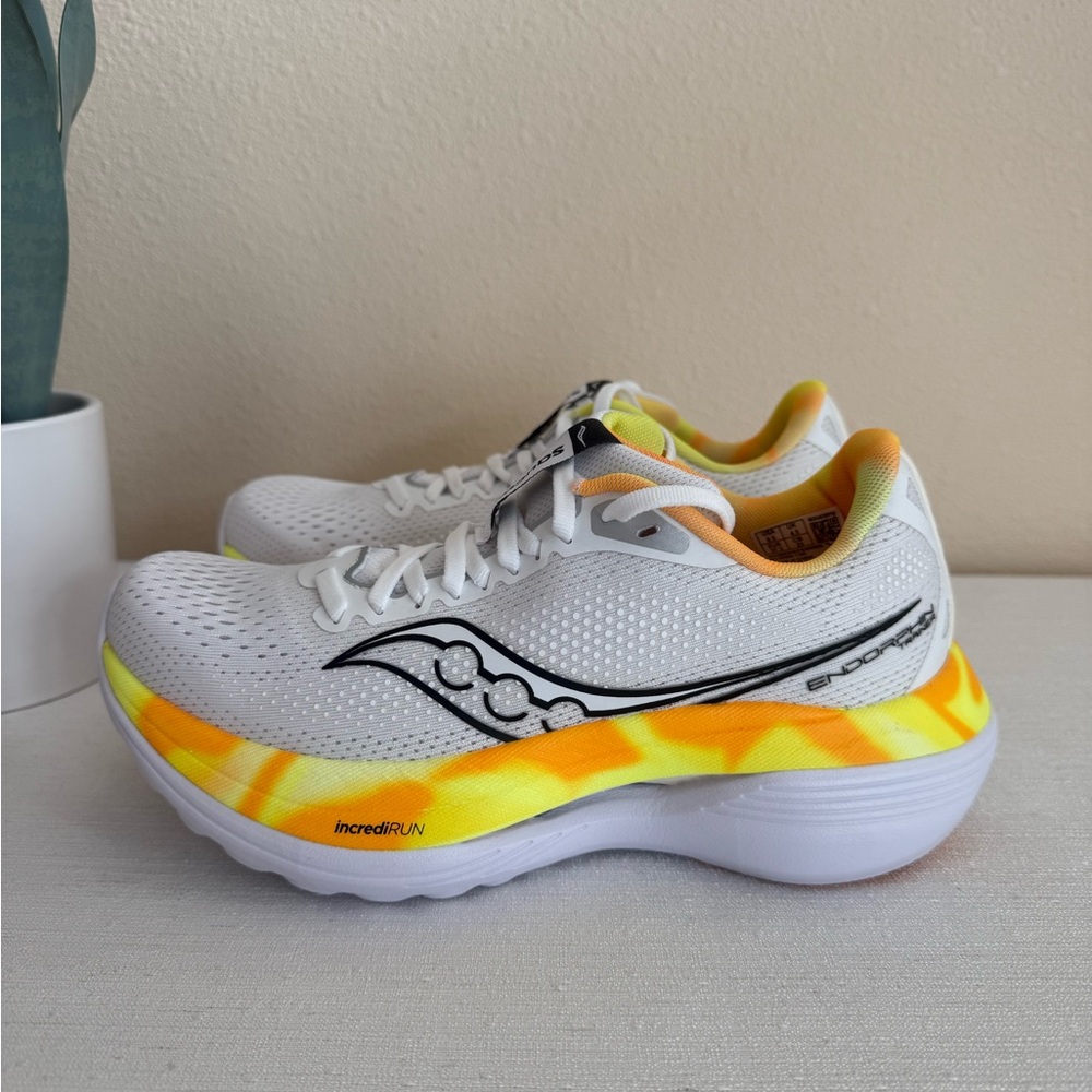 Saucony Endorphin White and Orange Running Sneakers - Picture 7 of 16